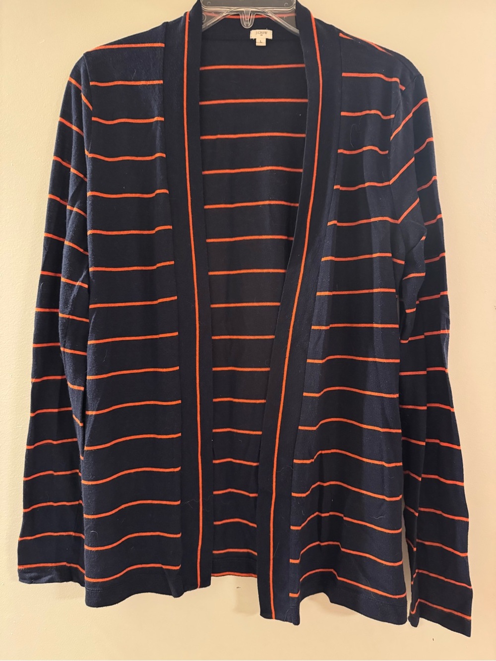 J. Crew Navy Cardigan with Orange Stripes